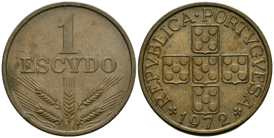 Португалия 1 эскудо 1972 KM 597 бронза 4120-946