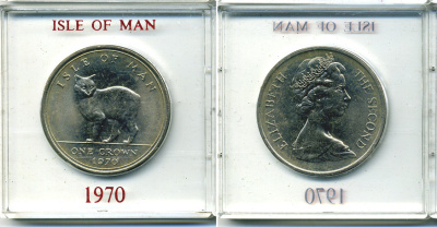 Остров Мэн 1 крона 1970 кошка Мэна, в оригинальной пластиковой коробке KM 18 медно-никель UNC 6-6-1-64