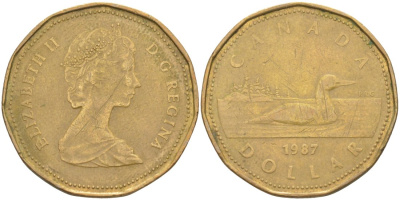 Канада 1 доллар 1987 Елизавета II (1952-2022), утка KM 157 никель плакированный алюминиевой бронзой 63-455