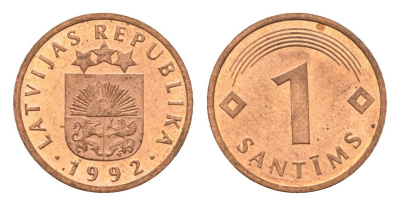 Латвия 1 сантим 1992 KM 15 сталь плакированная медью UNC 4689-817