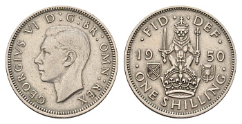 Великобритания 1 шиллинг 1950 Георг VI (1936-1952), Шотландский герб KM 877, Spink 4109 медно-никель 4116-655