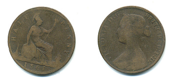 Великобритания 1/2 пенни 1861 Виктория (1837-1901) KM 748.2, Spink 3956 бронза 4383-333