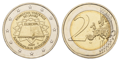 Германия 2 евро 2007 D, 50 лет подписанию Римского договора KM 259 биметалл UNC 1096-2-25