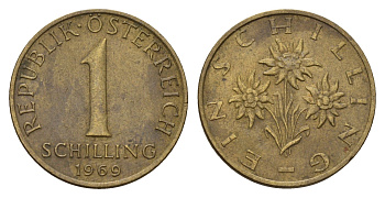 Австрия 1 шиллинг 1969 KM 2886 алюминиевая бронза 4671-625