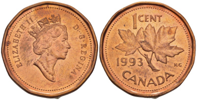 Канада 1 цент 1993 Елизавета II (1952-2022), кленовый лист KM 181 бронза 26-1641