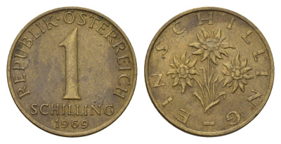 Австрия 1 шиллинг 1969 KM 2886 алюминиевая бронза 4671-625