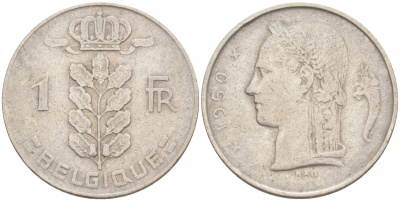 БЕЛЬГИЯ 1 ФРАНК 1950 BELGIQUE KM 142.1 медно-никель 68-332