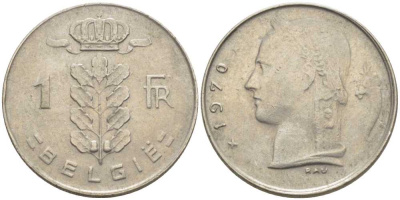 БЕЛЬГИЯ 1 ФРАНК 1970 BELGIE, БОДУЭН I (1951-1993) KM 143.1 медно-никель 119-626