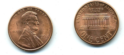 США 1 ЦЕНТ 1994 ЛИНКОЛЬН KM 201b цинк плакированный медью 46-1037