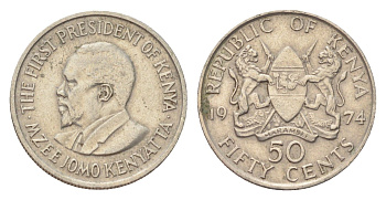 Кения 50 центов 1974 Джомо Кениата KM 13 медно-никель 4702-815