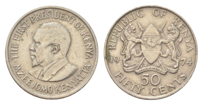 Кения 50 центов 1974 Джомо Кениата KM 13 медно-никель 4702-815