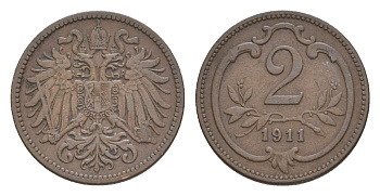 Австрия 2 геллера 1911 Франц Иосиф I (1848-1916) KM 2801 бронза 4639-1027