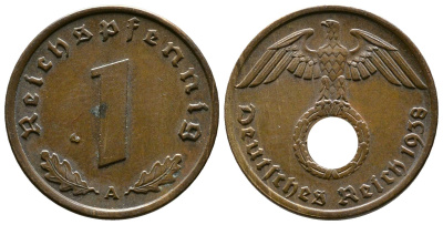 Германия 1 рейхспфенниг 1938 A KM 89, J. 361 бронза    220-269