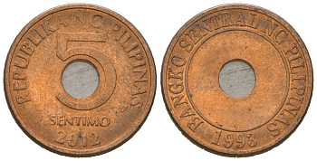 Филиппины 5 сентимо 2012 KM 268 сталь плакированная медью aUNC 4618-753