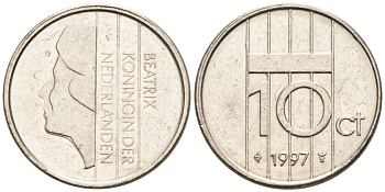 Нидерланды 10 центов 1997 Беатрикс (1980-2013) KM 203 никель 4567-566