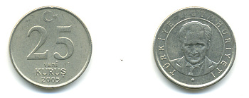 ТУРЦИЯ 25 КУРУШ 2005 KM 1167 медь никель цинк 176-1036