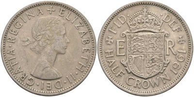 Великобритания 1/2 кроны 1961 Елизавета II (1952-2022) KM 907, Spink 4145 медно-никель 4587-1015