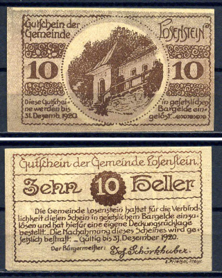 Лозенштайн (Австрия) 10 геллеров 1920 Jaksc/Pick?JPR0566IVa-10 бумага UNC (пресс) 7556-31-3-1