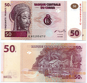 ДР Конго 50 франков 2000 маска, рыбаки Pick 91 бумага UNC (пресс) 7551-18-2-1