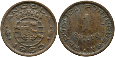 Португальская Ангола 1 эскудо 1963 KM 76 бронза 33-917