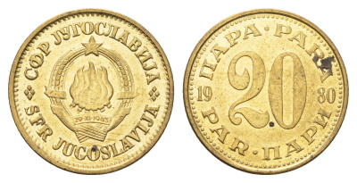Югославия 20 пара 1980  KM 45 латунь  UNC  4660-442