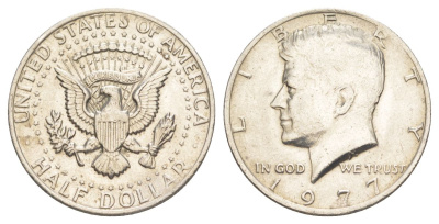 США 1/2 доллара (50 центов) 1977 Джон Кеннеди KM A202b медь плакированная медно-никелем aUNC 4536-1046