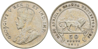 Британская Восточная Африка и Уганда 50 центов 1911 Георг V (1910-1936) KM 9 серебро 3711-1813