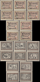 Прицвальк полный набор из 10 нотгельдов (50 и 75 пфеннигов; 1, 1,5 и 2 марки) 1922 Grabowski 1077.1 бумага UNC (пресс) 7556-10-1-1