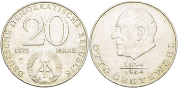 ГДР 20 марок 1973 А, Отто Гротеволь (1894-1964) KM 47 медно-никель 4521-542