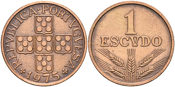 Португалия 1 эскудо 1975  KM 597 бронза    4161-733