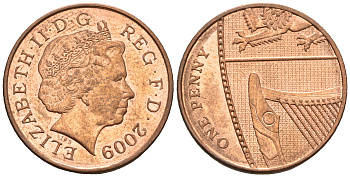 Великобритания 1 пенни 2009 Елизавета II (1952-2022) KM 1107, Spink B6 сталь плакированная медью 4609-656