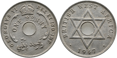 Британская Западная Африка 1 пенни 1947 Георг VI (1937-1952) KM 19 медно-никель 1523-614