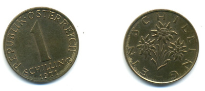 Австрия 1 шиллинг 1971 KM 2886 алюминиевая бронза UNC 4364-1153