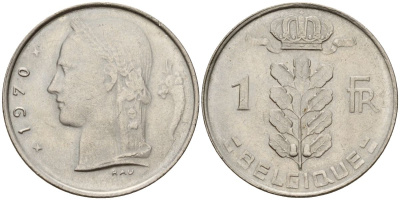 Бельгия 1 франк 1970 Belgique KM 142 медно-никель 4152-429
