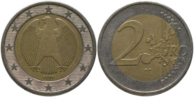 Германия 2 евро 2002 J, KM 214 биметалл 4575-133