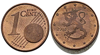 ФИНЛЯНДИЯ 1 ЕВРОЦЕНТ 2003 м KM 98 сталь плакированная медью 211-813