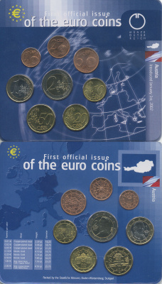 Австрия евронабор из 8 монет 2002 официальный выпуск в пластике    UNC  3897-4-1