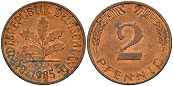 ФРГ 2 пфеннига 1985 J J.381a, KM 106a сталь плакированная медью    4598-915