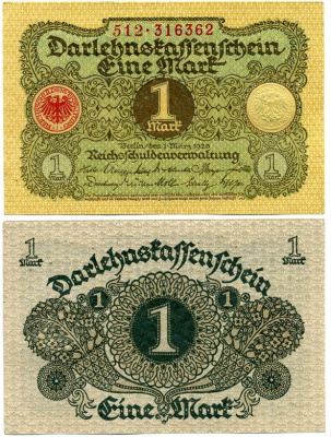 ГЕРМАНИЯ 1 МАРКА 1920 1 МАРТА 1920, ВЕЙМАРСКАЯ РЕСПУБЛИКА Pick 58 бумага аUNC 7547-15-1