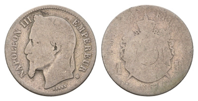 Франция 1 франк 1867 BB, Наполеон III (1852-1870) KM 866.2 серебро 51-1725