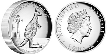 Австралия 1 доллар 2012 кенгуру, высокорельефная KM 1830 серебро PROOF 1074-1-31