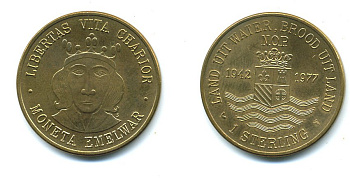 Нидерланды 1 стерлинг 1977 монетовидный жетон Moneta Emelwar 1942-1977  латунь  UNC 25-612