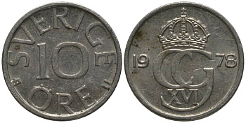 Швеция 10 эре 1978 U Карл XVI Густав (1973- ) KM 850 медно-никель 218-326