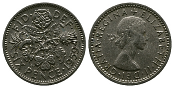 Великобритания 6 пенсов 1959 Елизавета II (1952-2022) KM 903, Spink 4149 медно-никель 4381-715