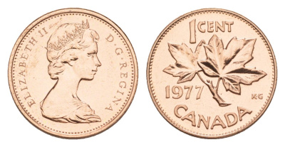 Канада 1 цент 1977 Елизавета II (1952-2022), кленовый лист KM 59.1 бронза PROOF-LIKE (BU) 4630-925