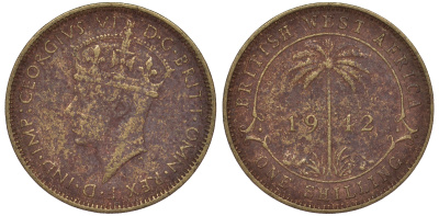 Британская Западная Африка 1 шиллинг 1942 Георг VI KM 23 никель латунь 25-2314