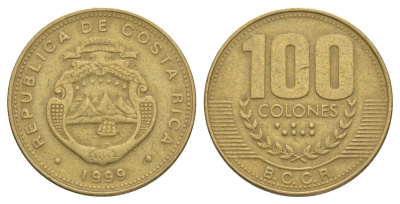 Коста-Рика 100 колонов 1999 KM 230a.1 алюминиевая бронза 4631-425