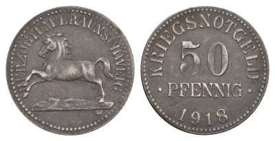 Брауншвейг 50 пфеннигов 1918 Funck 56.3, Men05 3454.4, Men18 4388.4 железо 4584-351
