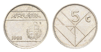 Аруба 5 центов 1998 KM 1 сталь плакированная никелем 4705-438