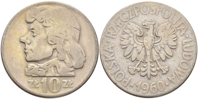 Польша 10 злотых 1960 Y 50 медно-никель 215-1225